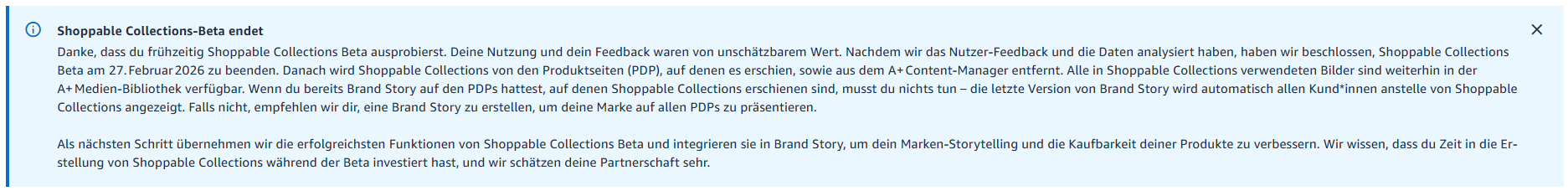 Shoppable Collections Ende 2026 Amazon Shoppable Collections Beta beendet 2026